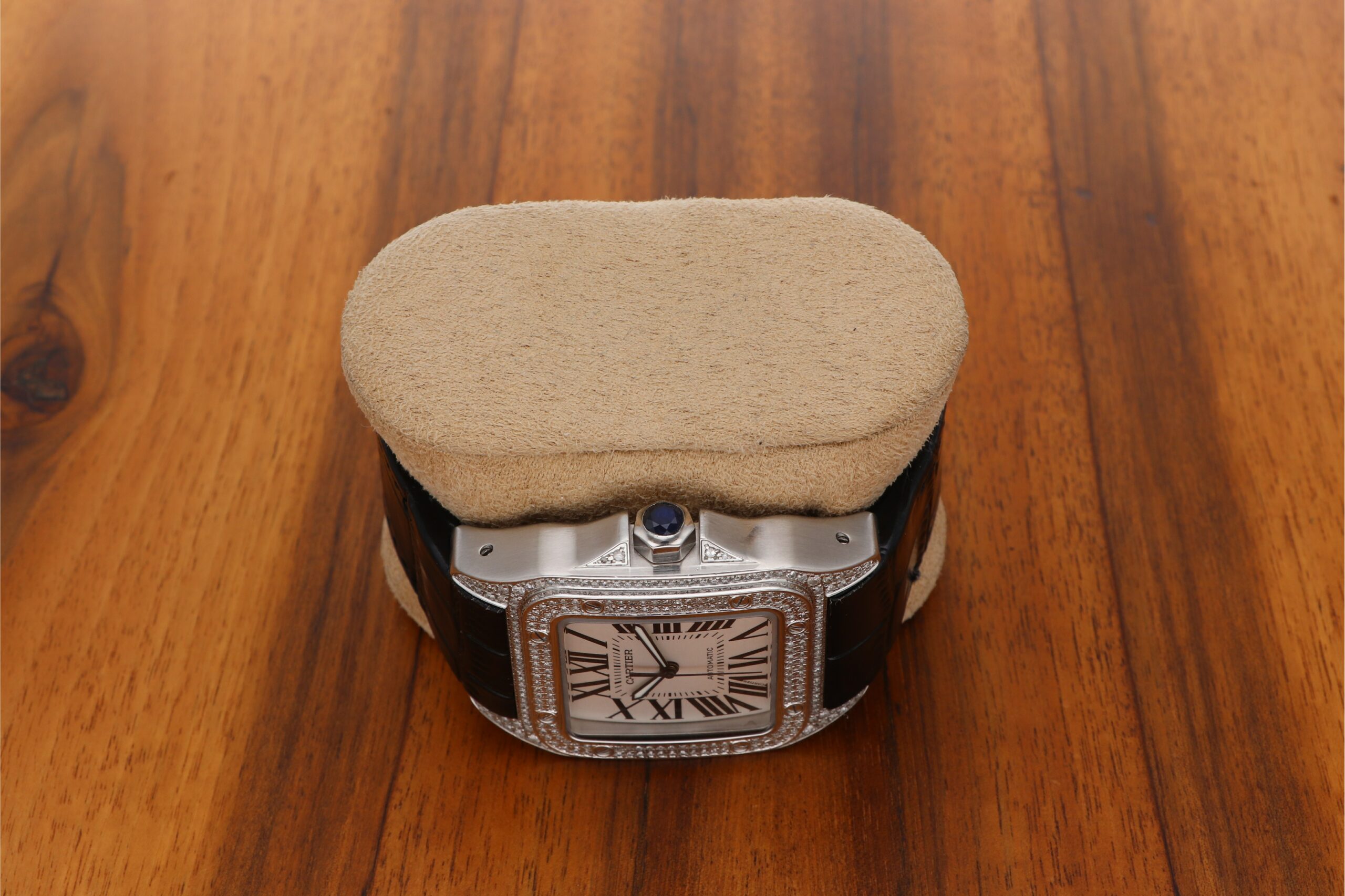 Cartier Santos 100XL Automatic Edelstahl W20073X8 mit Brilliantbesatz Iced Out und Papiere aus 2015
