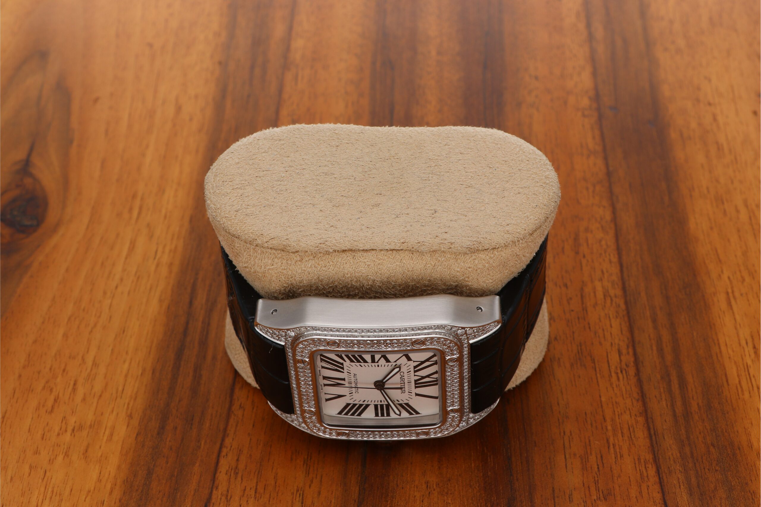 Cartier Santos 100XL Automatic Edelstahl W20073X8 mit Brilliantbesatz Iced Out und Papiere aus 2015