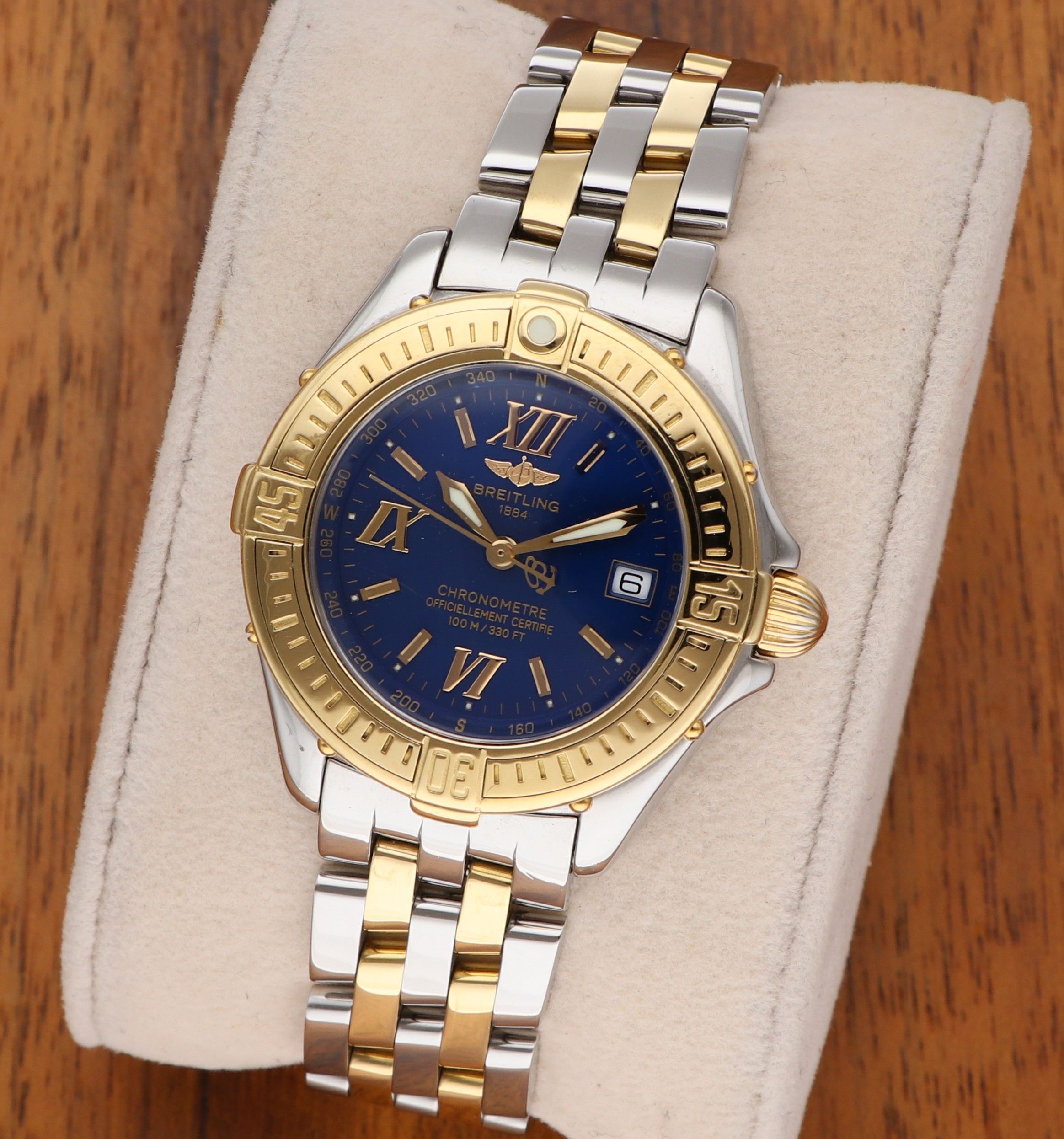 Breitling B-Class Chronometer Stahl Gold Lady Damenuhr D71365 Pilotband 18k 750 Massivgold Lünette im deutschen Fullset