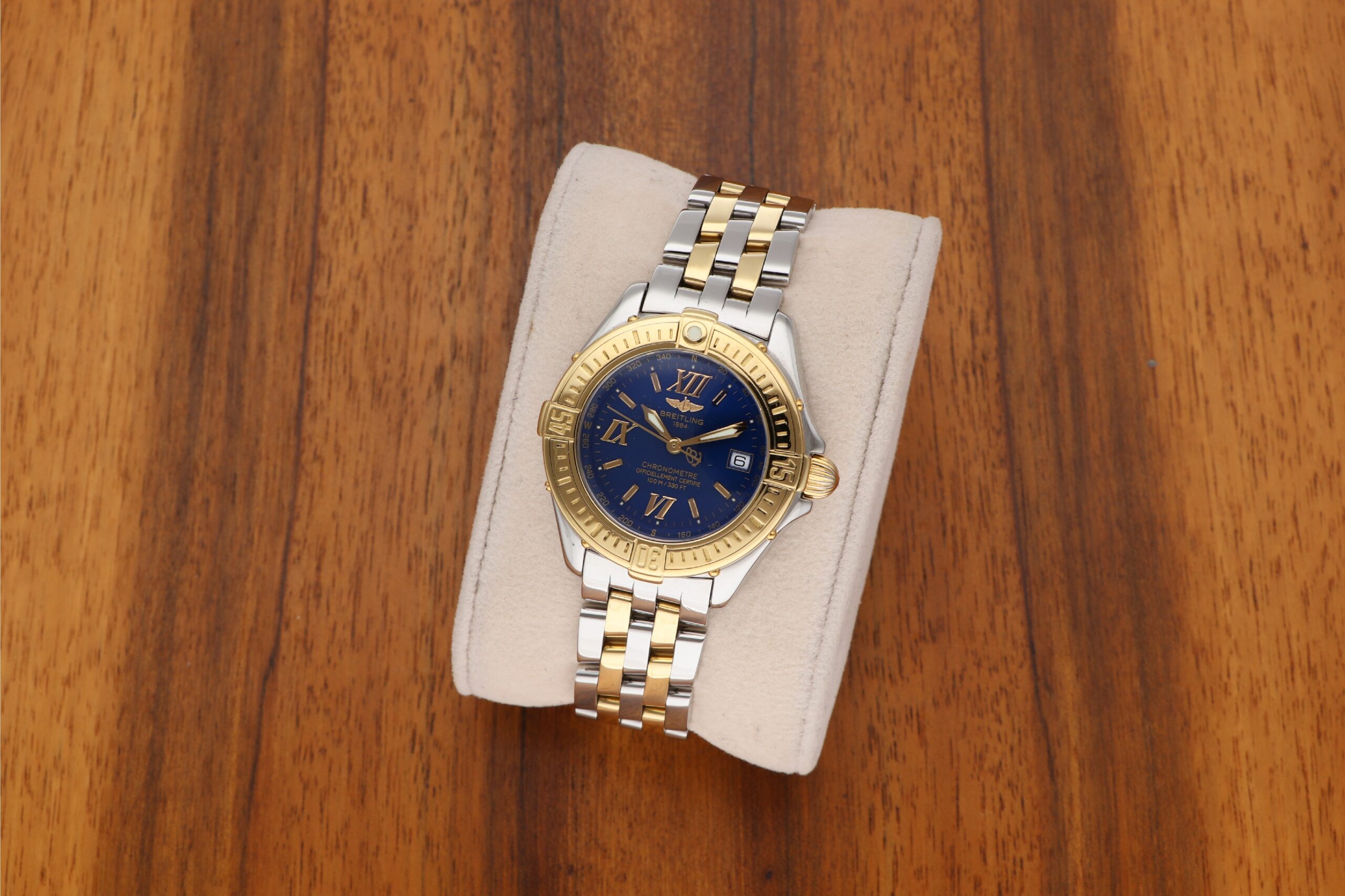 Breitling B-Class Chronometer Stahl Gold Lady Damenuhr D71365 Pilotband 18k 750 Massivgold Lünette im deutschen Fullset